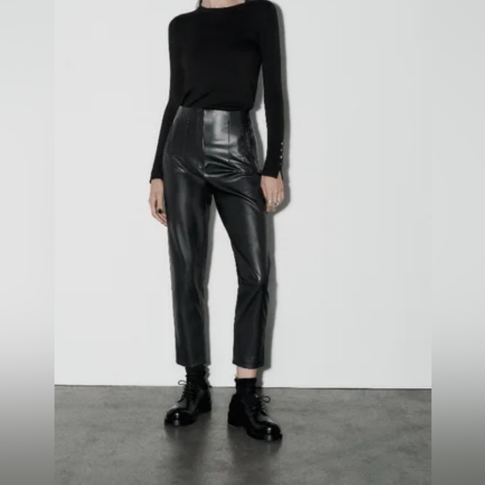 Zara Black Faux Leather High-Waisted Pants